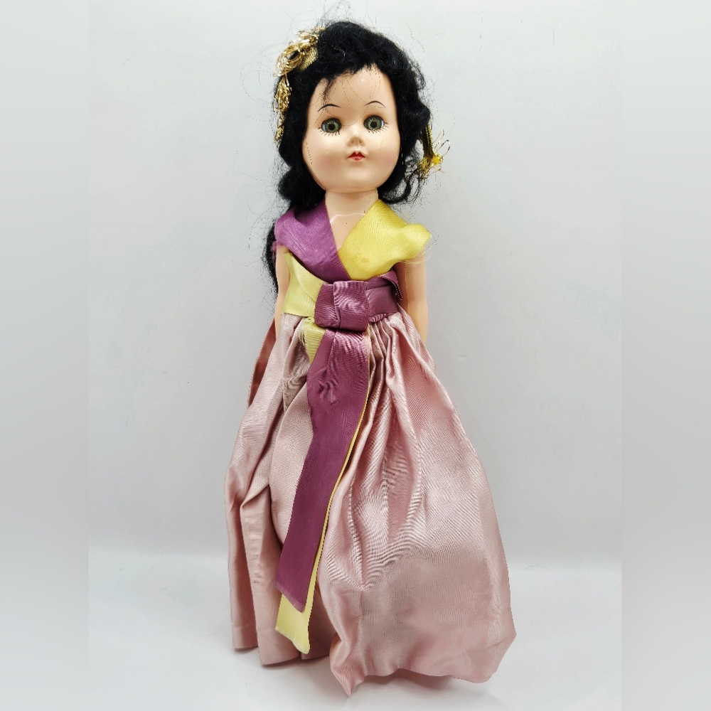 VINTAGE 1950's? 11"  DARK HAIR Queen / Princess DOLL  CROWN  SLEEPY EYES